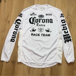 WEBIG Corona Extra Race Team La Cerveza Mas Fina White Long Sleeve Shirt 3XL